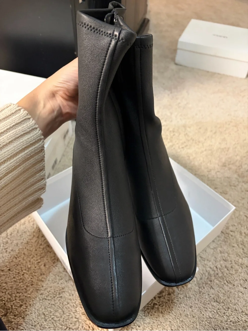 Quince Black Italian Leather Stretch Sock Boot